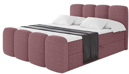 ALTDECOR Boxspringbett mit Matratze und Lattenrost, Topper, Fußteil,Polsterbett mit Bettkasten, Bett mit Stauraum H3-Matratze, Doppelbett, Boxbett - NINA-Z - 140x200 Altrosa Aragon