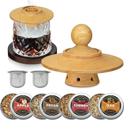 Whisky Räucher Set-Cocktail Raucher Kit, 4 Flavors Wood Chips, Whiskey Geschenke für Männer Vater Ehemann