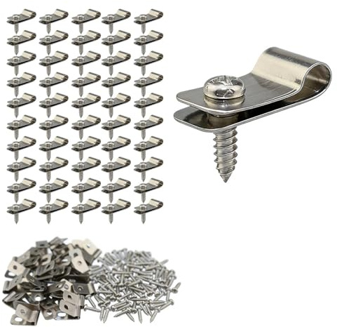JIXLOUR Clips de fixation pour grillage, pinces à grillage et attaches grillage rigide en acier inoxydable avec vis : colliers de serrage pour clôture en bois, vinyle ou métal (50 pièces)