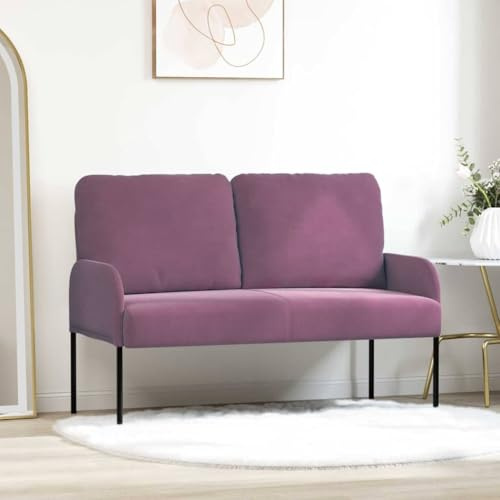 RCODSSK Sofa mit Polyesterbezug und runden Kissen in Lila – Bequeme Sofas mit Kissen 110cm und Metallbeinen in Schwarz für modernes Wohnen