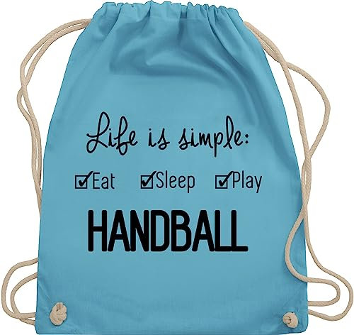 Turnbeutel Rucksack - WM 2023 Trikot Ersatz - Life is simple Handball - Unisize - Hellblau - beutel handballbeutel handballer stoffturnbeutel kinderturnbeutel hanball sportbeutel tasche halbball