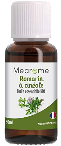 Huile Essentielle de ROMARIN A CINEOLE BIO - Rosmarinus Cineoliferum - Distillée en FRANCE - Mearome - 30 ml – 100% Pure et Naturelle, HEBBD, HECT