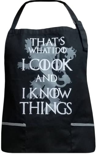 That 's what I Do I Cook & I Know Things – 100% Baumwolle 220 GM Dick Schwarz Schürze mit 2 Grau Ton Taschen – verstellbarer Riemen – Unisex – perfekte Geschenk inspiriert von Game of Thrones