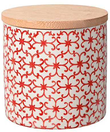 Bloomingville Dose Carla Express Aufbewahrung Behälter Topf Pott luftdicht Ø 10 x H 10 cm, rot, Keramik, Bambus, fasst ca. 400 ml