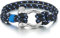 COOLSTEELANDBEYOND Acier Bracelet Vis Manilles d'ancrage - Homme Femme Bleu Blanc Sur Cordon Tressé - Nautique Marin Envelopper Bracelet