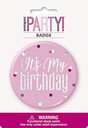 Geburtstags-Anstecker - 7,5 cm - Glitzer Rosa & Silber Geburtstag
