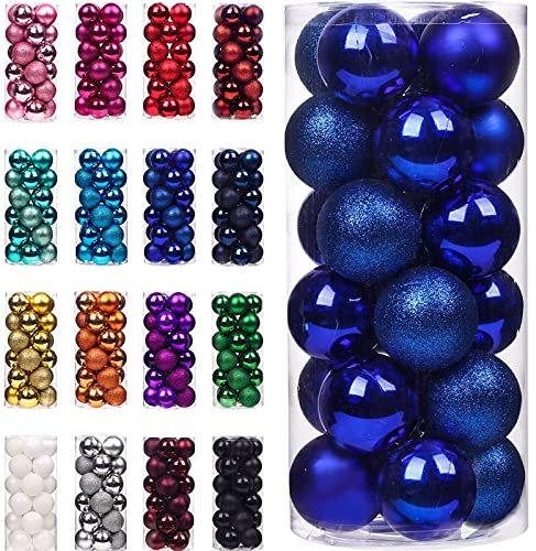 Emopeak Christmas Balls Ornaments 24Pcs, Shatterproof Xmas Balls Baubles Decor or Christmas Tree, Christmas Balls Hanging Holiday Wedding Party Decoration (Navy Blue, 1.2-3.1CM)