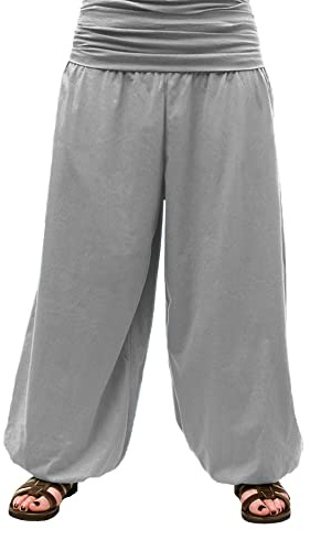 SAVARI | Pantalon Bouffant avec Taille Pincée et Caoutchouc Élastique | Largeurs | Coton recyclé | Pantalon idéal pour la Maison, Le Yoga et la méditation | Unisexe | Lisse | Gris | Taille M