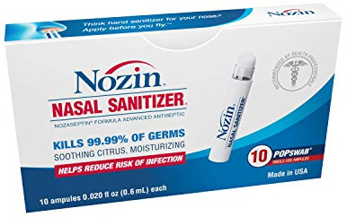 Nozin® Nasal Sanitizer® Antiseptic Popswab® Ampules 10ct Pack | Kills 99.99% of Germs | Alcohol Based 62%