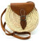 QUICKBOXX Sac Rafia Femme dans Tresse Rond Paille Cuir d'Origine Bandouliere Plage pour Été en Osier Panier Rotin