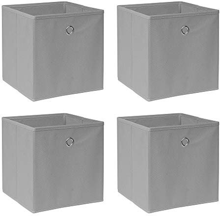 BonChoice Foldable Storage Cubes Boxes for Home Organization, Eyelet Non-Woven Fabric Wardrobe Cabinet Chest Bin Organizer Basket for Clothes Bedding Toys Towels, Collapsible & Durable (4, Grey)