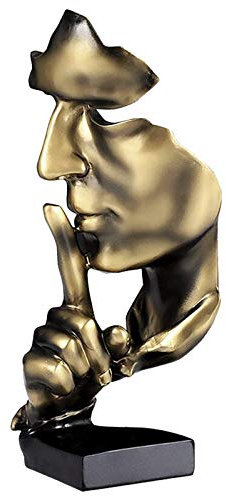 aboxoo Thinker Statue, Silence is Gold Abstrakte Kunst Figur, Moderne Home Harz Skulpturen Dekorative Objekte Klavier Desktop Dekor für kreatives Zimmer Zuhause, Büro Arbeitszimmer (Gold)