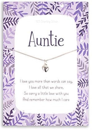 Auntie Sterling silver necklace | chain and heart pendant gifts for Aunty | Aunt gift her | women Auntie | birthday card for special Christmas xmas present gift | jewellery from Niece or Nephew
