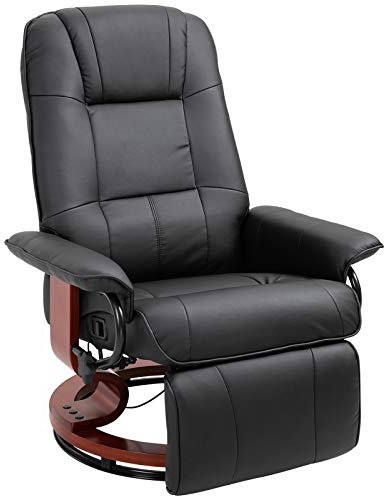 HOMCOM Fauteuil Relax inclinable Repose-Pieds réglable pivotant 360° piètement Bois revêtement synthétique Noir