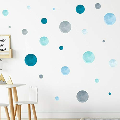 tjapalo® 134St Große Wandtattoo Punkte Blau Aquarell für Babyzimmer und Kinderzimmer - Aufkleber Wandsticker, Farbe: V76
