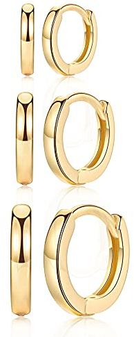 Silver Hoop Earings for Womens - 3 Pairs Small Hoop Earrings Sterling Silver Cartilage Sleeper Hoops, Girls Silver Earrings Set | Hypoallergenic Helix Tragus Jewellery Endless Huggie Hoops for Men