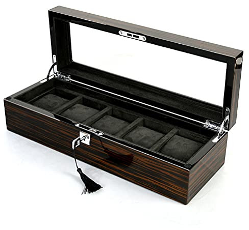 ACMHNC Uhrenbox für 5 Uhren, Abschließbar Uhrenkoffer Holz Uhrenkasten Präsentation und Aufbewahrung von Uhren und Schmuck