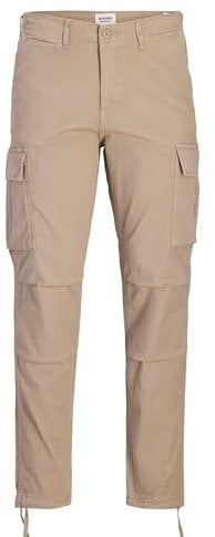 JACK & JONES Male Cargo Trousers Carrot Fit Cargo Trousers, Dune/Detail:Solid, 29 W/34 L