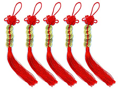 BOBOZHONG 5 PCS Feng Shui pièces Chinoises de la Chance pièces de Feng Shui Nœud Chinois et Monnaie Porte-Bonheur en Forme Monnaie pour Richesse et de réussite