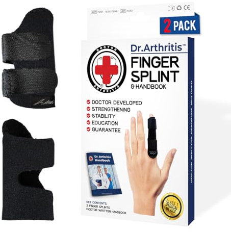 Dr. Arthritis Von Ärzten Entworfen, Fingerbandage, Fingerschiene Kleiner Finger/Mittelfinger/Zeigefinger, Fingerschutz bei Verletzung mit Klammern & Schienen, 2er-Pack, Schwarz, S/M