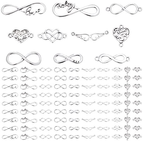 PandaHall 100 Stück Schmuckverbinder 10 Stile Edelstahlglieder Unendlichkeitsherz Flügelverbinder Charms Anhänger Unendlichkeit Symbol Anhanger Schmuckverbinder Für Armbänder Halskette Schmuck