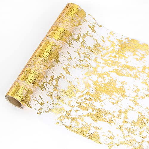 Tischläufer Gold, 28cm x 5m Glänzend Tischband Rolle Gold ,Goldener Tischläufer Papier Schmal,Golden Metallic Hochzeit Tischdeko Dekostoff mit Beschicht für Hochzeit Kommunion Geburtstag Party