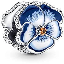 Lkwidi Charme Blue Garden Pansy Flower Charms-Anhänger 925 Sterling Silber Charm Bead Pendant für Europäische Armbänder und Halsketten