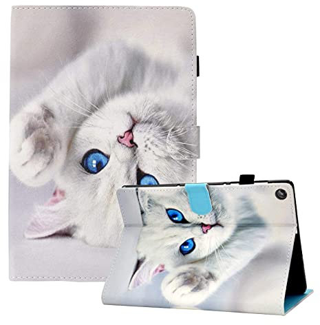 CXTCASE Coque pour Lenovo Tab M10 (3rd Gen) 10.1 2022,Étui Housse Lenovo Tab M10 (3rd Gen) 2022,Coque de Protection avec Fonction Support pour Lenovo Tab M10 (3rd Gen) 2022,Chat Blanc