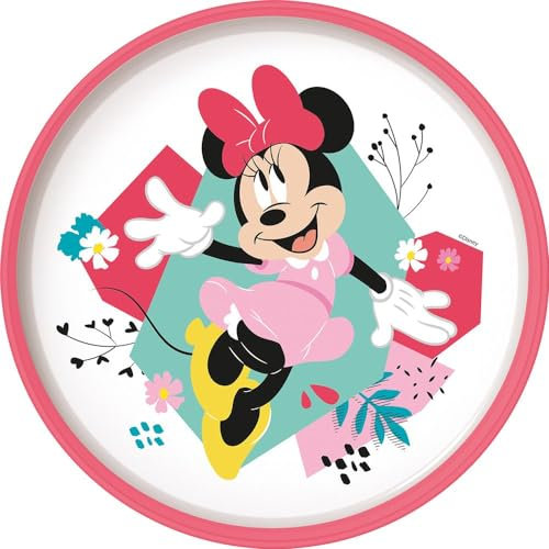 Disney Piatto piano bianco e rosa per bambine in plastica Minnie con base antiscivolo
