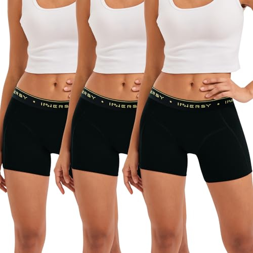 INNERSY Boxer Femme Coton Stretch Shorty Sport avec Entrejambe Lot de 3 | Sous-vêtements Légers, Culottes Extensible, Shorty Polyamide Elasthane, Entrejambe 100% Coton, Séchage Rapide, Sans Étiquette