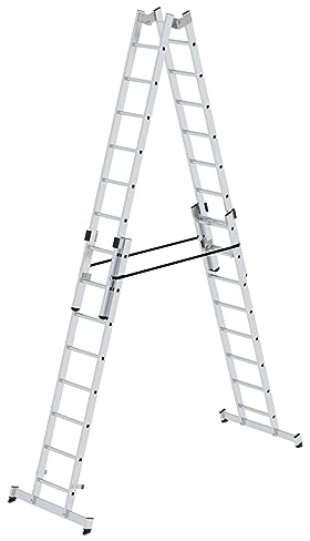 PROREGAL Sprossen-Stehleiter | 4-teilig mit nivello®-Traverse | 4x8 Sprossen | Leiter, Teleskopleiter, Trittleiter, Bockleiter, Sprossen-Doppelleiter