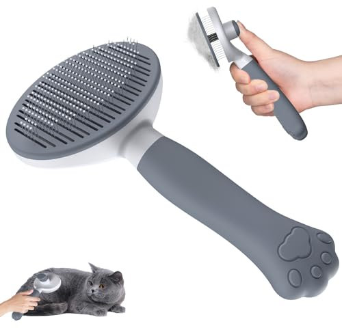 Zivacate Brosse Chat Brosse Chien[Prise ergonomique & nettoyage en un clic & Patented Design] Outil pour chiens/chats/lapins à poil court et long, Chien Accessoires(gris)