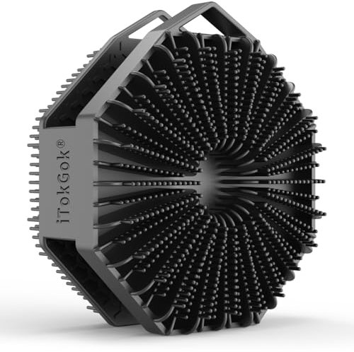 iTokGok Spazzola esfoliante per il corpo 2 in 1, in silicone, design a due lati, spazzola esfoliante per il corpo per pelli sensibili, per la doccia, schiuma bene, nero