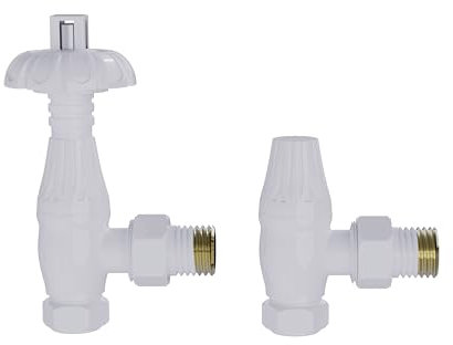 NRG Traditional Antique Angled Central Heating Radiator Valve 15mm Thermostatic Lockshield Valves White