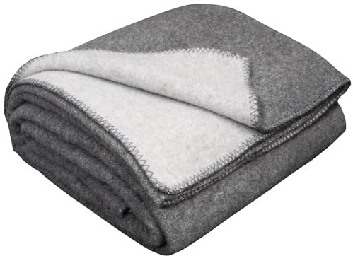 LYHome Merino Decke Wolldecke - Reisedecke Picknickdecke Campingdecke, Militär Kuscheldecke Tagesdecke, Flauschig Schafwolldecke Sofadecke Blanket Outdoor Wohndecke (130x170 cm | Grau - Hellgrau)