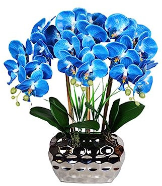 BEALIFE Grande Orchidea Artificiale Bonsai con Vaso Realistico Phalaenopsis Piante finte Orchidee Tavolo Soggiorno casa Matrimonio, Blu