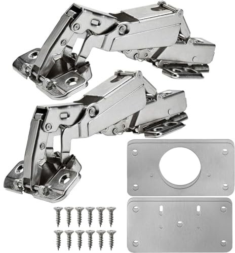 TamBee 175 Degree Cabinet Hinges with Repair Fixing Plates - Concealed Soft Close Corner Doors Hinges for Kitchen Cupboards and Wardrobes, 1 Pair (Full Overlay)