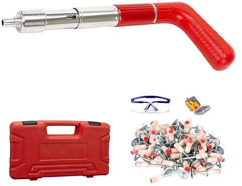Concrete Nail Gun Kits with 100 Nails,5 Gears Manual Steel Nails Gun Tool,Wall Fastening Power Tool,Portable Nail Shooting Machine,Wall Anchor Wire Slotting Device Household Decor (Silver)