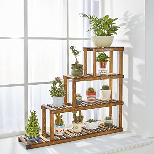 Holzleiter-Pflanzgefäß, Pflanzenblumen-Präsentationsständer | Pflanzenregal Indoor Outdoor Garten | Abgestufter Pflanzenständer, Ausstellungsständer, 4 Etagen (Größe: 120 x 20 x 90 cm)