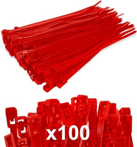 FORZA Premium Bridas para cables de Red Deportiva | Paquete de 100 bridas para cables en 6 colores: disponibles en tamaños pequeño o mediano (Rojo, Pequeño)