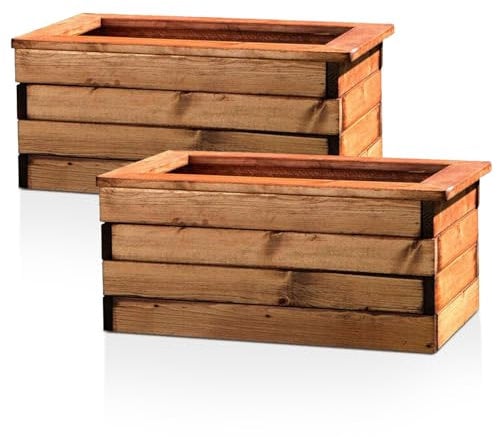 Hortico Set of 2 Wooden Planters for Garden Trough Plant Pots Outdoor | Fully Assembled L57 W33 H31 cm, 73.6 Liters, Made in the UK