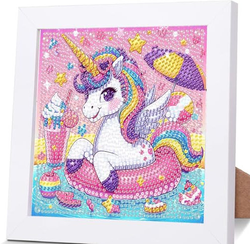 Luckyarina Diamond Painting Mit Rahmen Einhorn - Diamant Painting Kinder Leinwand, Cartoon Bastelset Ab 10 Jahre Mit Geschenkbox 15x15cm