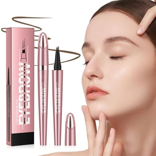 3D Microblading Vier Krallen Flüssig Augenbrauenstift, Wasserfest Mit 4 Gabelspitze, Brow Pencil für Vollere Augenbrauen (A-Braun)