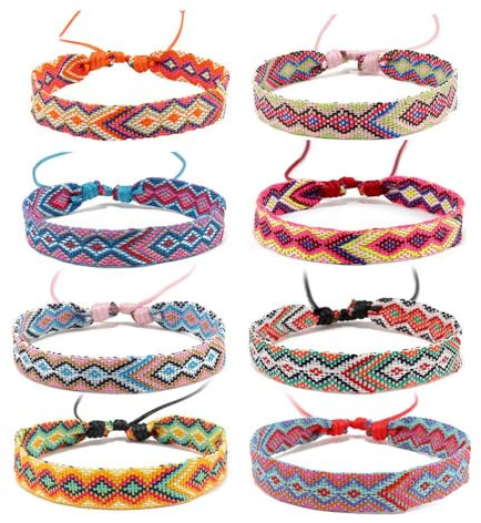 Böhmische Gewebte Freundschaftsarmbänder, Handgefertigt Verstellbar Freundschaftsbänder, Freundschaft Armbänder für Frauen Damen Herren Kinder Jungen,Motivationsarmbänder Kinder 8 Stück