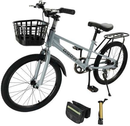 20 Zoll Kinderfahrrad, Hochwertiger Kohlenstoffstahlrahmen, Verstellbarer Sitz, Doppelbremsen, 180° Drehbarer Lenker, rutschfeste Reifen, Mit Korb, Jungen/Mädchen Fahrrad