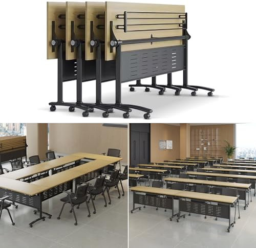 ZLALISA Folding Conference Table 6PACK Modern Rolling Table Silent Wheels 63 D x 23.6 W x 29.5 H Modular Training Table for Conference Classroom Reception