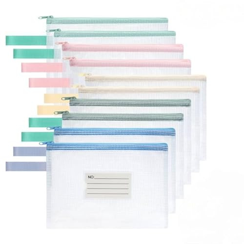 OFFCUP Dokutasche Reißverschluss A4 10St Etikett Wasserdicht | Datei Zipper Tasche Kunststoff für Dokument Papier Kosmetik