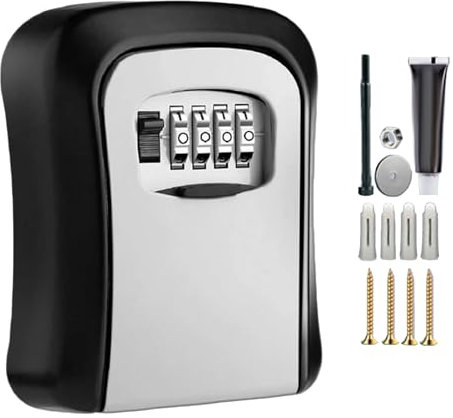 Key Lock Box Wall Mounted, 4 Digit Combination Security, Resettable Code Safe Lock Boxes, Garage Key Storage Box, Indoor Security Key Boxes, Wall-Mounted Lock Boxes, Sturdy Key Lock Storage