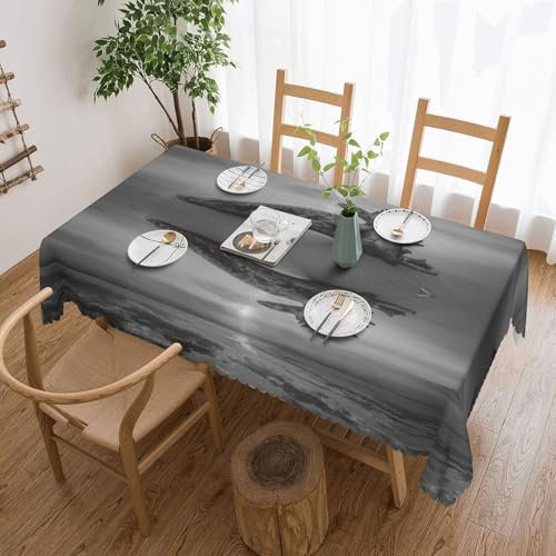 NBHDZENGW Strand-Tischdecke mit Holzbild, rechteckiger Druck, waschbar, Polyester, öldicht, staubdicht, abwischbar
