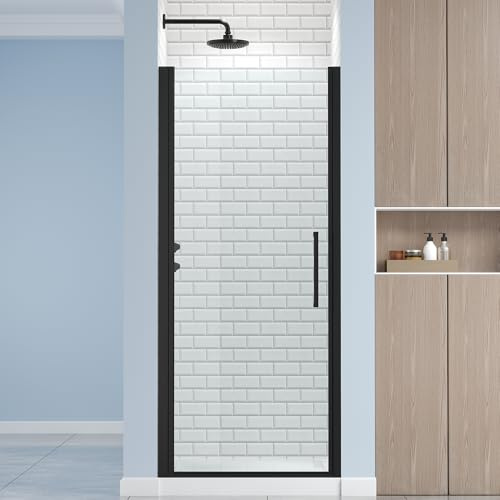ENSO SENKA Frameless Pivot Shower Door 30.8-32 W X 72 H, 1/4 (6mm) Clear SGCC Tempered Glass, Hinged Pivot Swing Shower Door, Reversible Installation, Easy to Clean, Matte Black